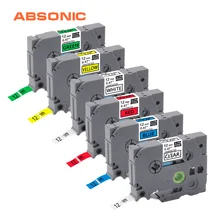 Absonic 6 шт. 12 мм TZe131 TZe231 TZe431 TZe531 TZe631 TZe731 Lableing ленты для Brother P-Touch PT-D210 PT-H110 PT-D600 принтеры