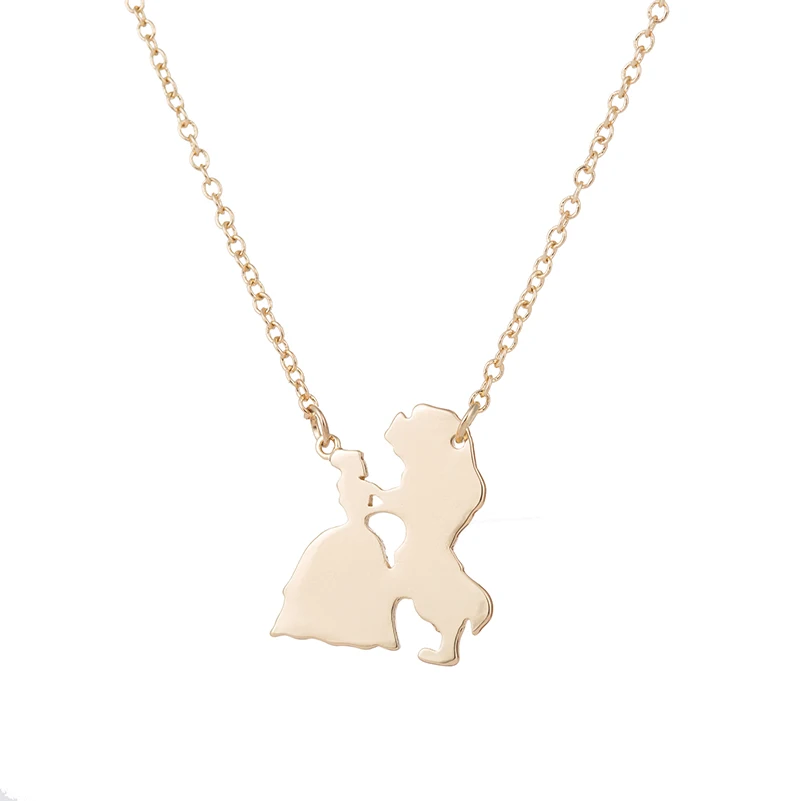 Movie Jewelry Beauty and the Beast Necklace Prince Princess Charm Pendant Necklace