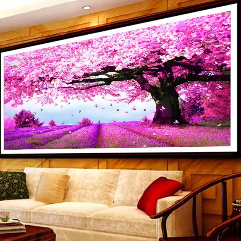 Full Diamond Painting Romantic Sakura Cross Stitch diamond embroidery Home Decoration Needlework mosaic wall stickers | Дом и сад