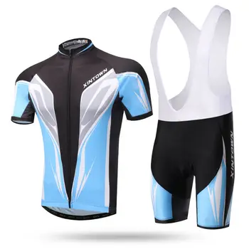 

HOT XINTOWN Men Cycling Jersey Bib Shorts Sets Pro mtb Bike Clothing Suits Blue Black Team Cycling Shirts Top Clothes