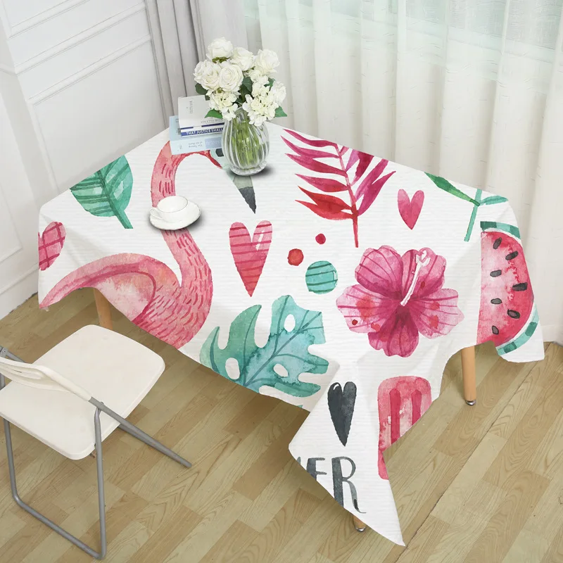 

Simple flamingo leaf print polyester square tablecloth soft wear-resistant antifouling living room table desk decoration
