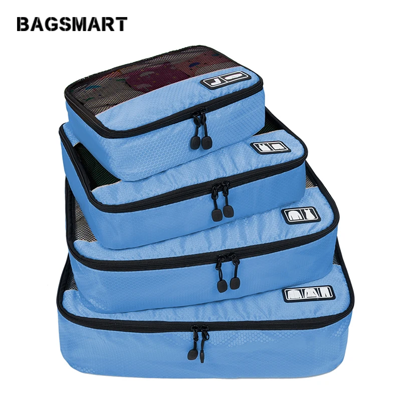 BAGSMART إكسسوارات السفر 4 مجموعة مكعبات تعبئة الملابس الأمتعة تنفس خفيفة الوزن السفر أكياس ل قميص البرازيلي سروال الجوارب