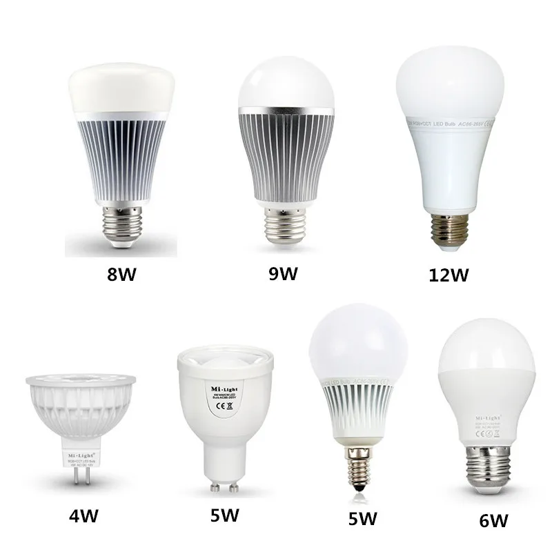 

2018 Full New E27 E14 GU10 MR16 Dimmable AC 12V 110V 220V 4W 5W 6W 8W 9W 12W RGBW / RGB+CCT / Dual White Mi Light LED Bulb light