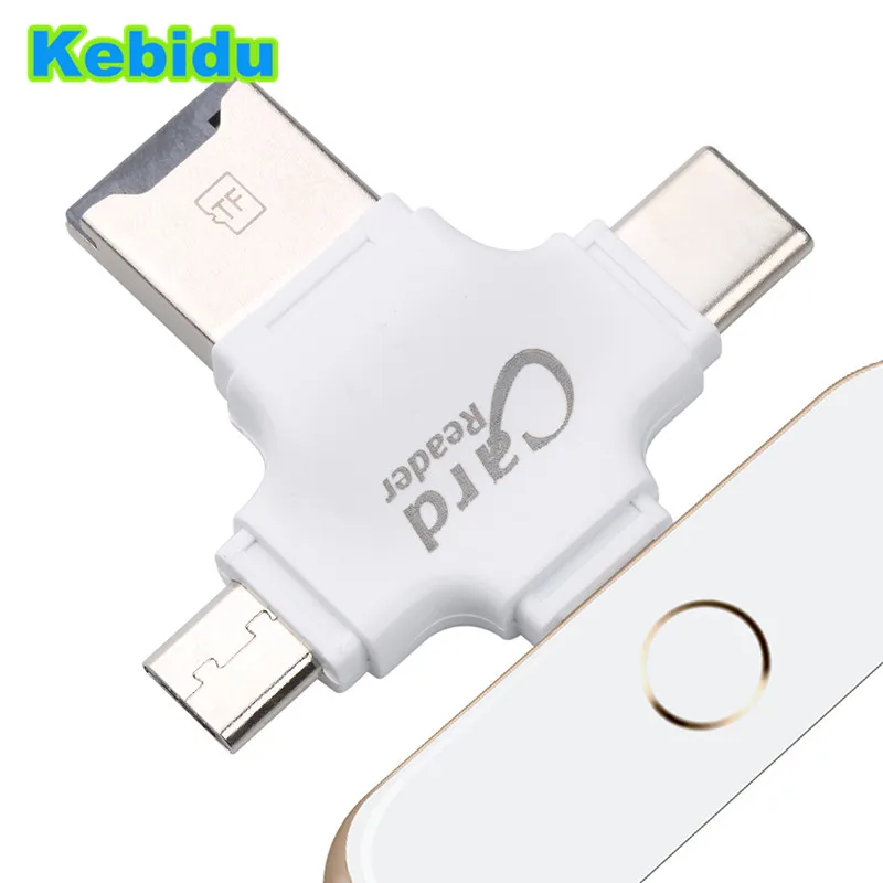 

kebidu Type-C/Micro USB/USB 2.0 4 in 1 Multifunction Converter Support TF Card Micro SD Card Reader for iPhone 5/5s/6 Smartphone