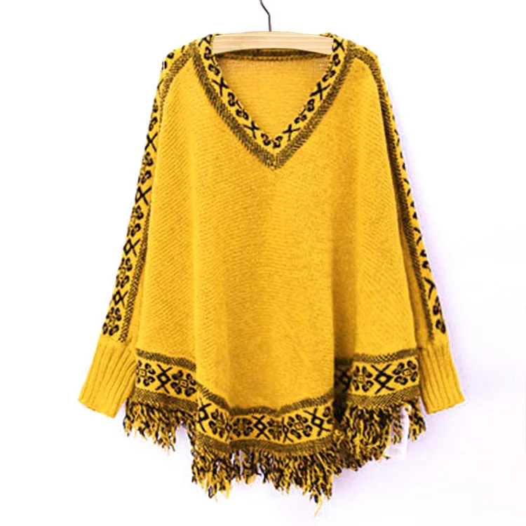 6 цветов женский свитер пуловер Свитера с бахромой пуловеры рукав «летучая мышь» жилет Manche Longue Sueter зима ropa mujer плащ - Цвет: Цвет: желтый