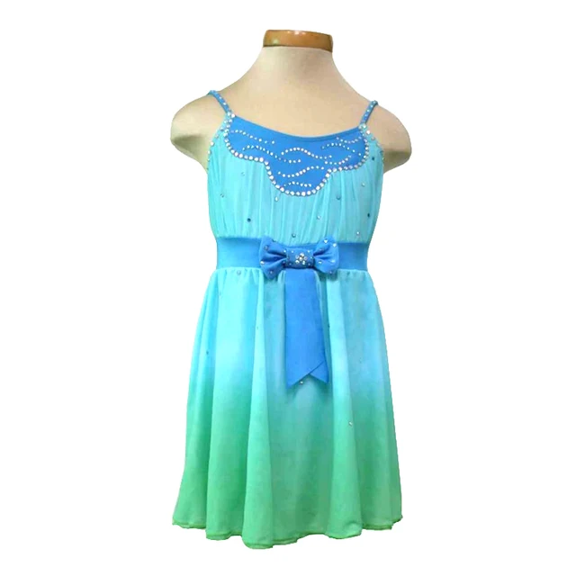 Cheap Customized Costume Ice Figure Skating Gymnastics Dress Competition Adult Child Girl Braces Skirt Performance Blue Waist Bowknot