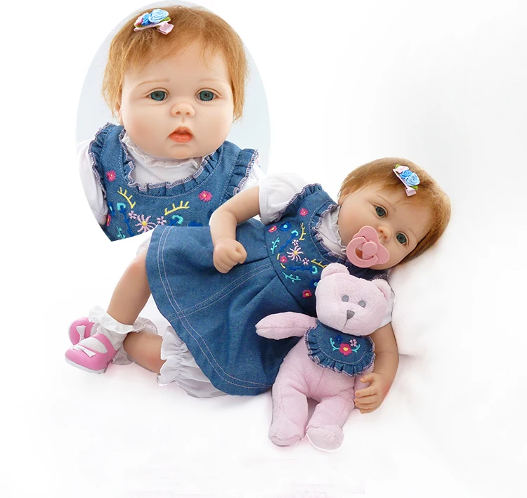 

22" silicone reborn dolls for children gift soft cloth body doll baby newborn with bear plush doll bebe alive reborn bonecas