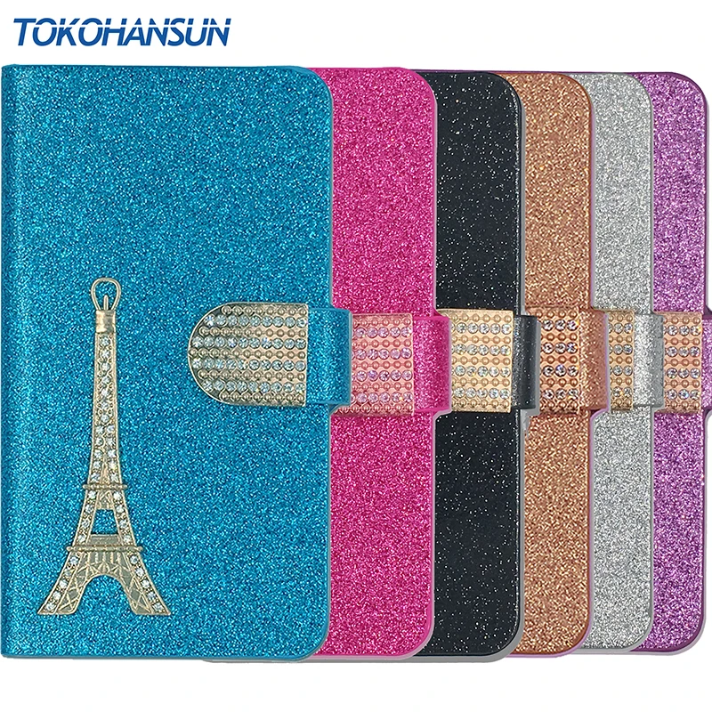 Для Karbonn Mobiles K9 Смарт Случае Bling Effiel Башня Алмазный ИСКУССТВЕННАЯ Кожа Откидная