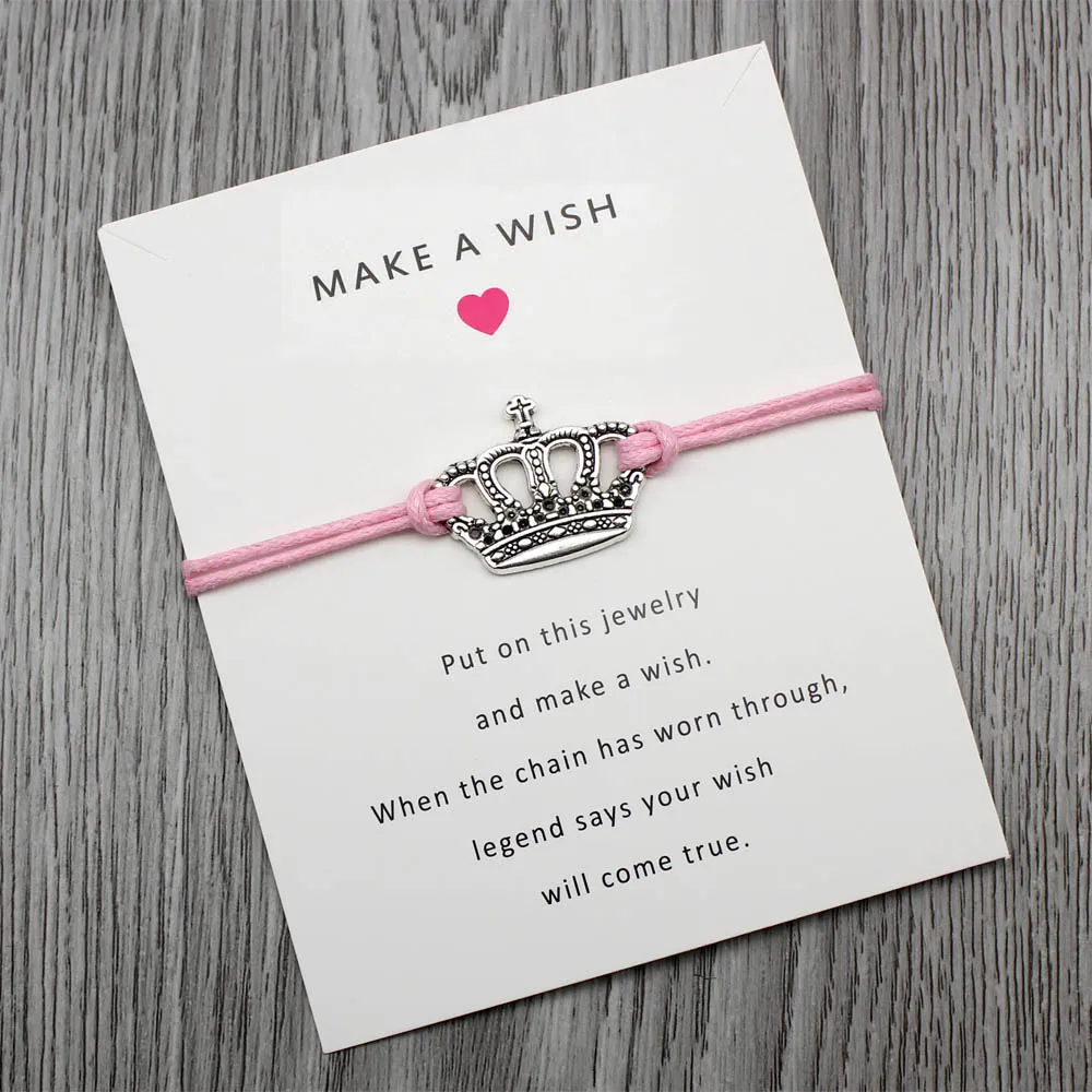 

Custom-Infinity Love Double Heart Crown Angel Wings Wish Card for Women Adjustable Bracelet Greeting Cards Jewelry With Card