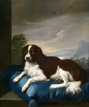 

beautiful lovely and cute animals dog Human friend sitting hand painted Oil painting