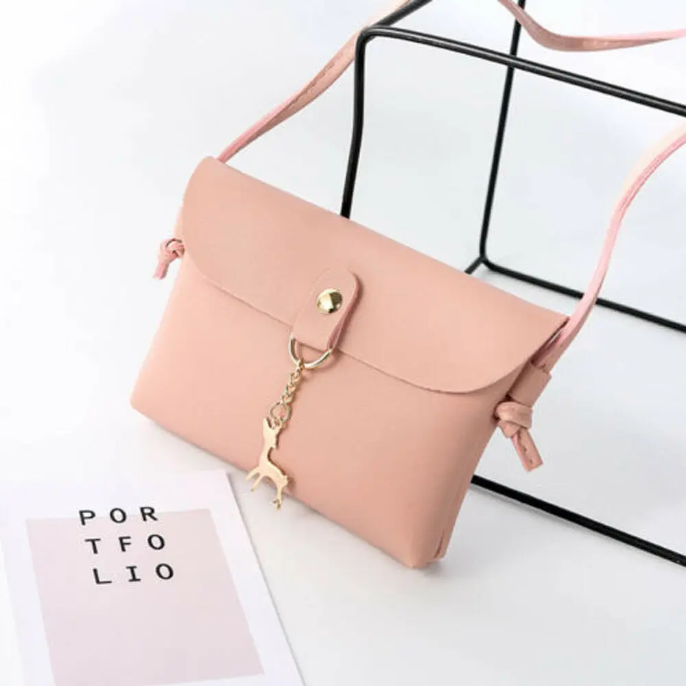 Женская мини-сумка из искусственной кожи, сумка для телефона, сумка-мессенджер, сумка через плечо - Цвет: Розовый
