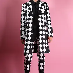 2019 Новый стилист волос личность черный и белый цвет соответствия длинный костюм корейской версии мужчин тонкий костюм набор певица костюмы