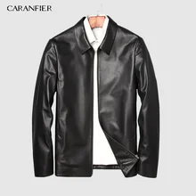 CARANFIER новые Брендовые мужские Куртки из натуральной овчины кожаные повседневные приталенные пальто мотоциклетные черные верхняя одежда, пальто