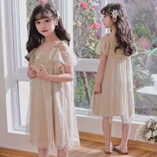 Платье для девочек, повседневное стильное летнее платье для девочек, модное Золотое детское летнее платье, костюм для девочек-подростков 6, 8, 10, 12, 13, 14 лет