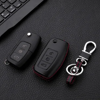 

Leather Key Case Protection Cover Key Decoration Box For Ford Focus 2 Fiesta MK7 Ecosport Folded Key Accessories