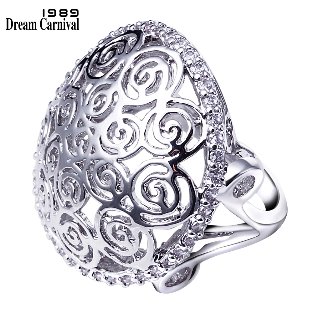 

Dreamcarnival1989 Rhodium or Gold Color Hollow Design for Woman Promise Rings Synthetic Cubic Zircon Pave Setting SJ08131