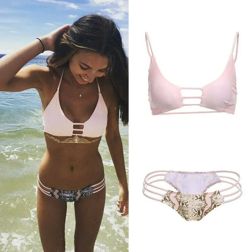 

New Women Bikini Set Snakeskin Bandage 2Pcs Push-Up Padded Swimwear Hollow Out Swimsuit Lady Bathing Suit Tankini Brazilian Hot