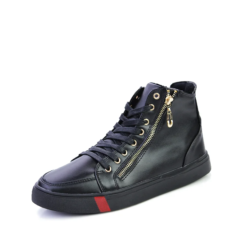 

Mens Shoes Leather Casual Luxury Brand Zip Black Men Flats Soft Outdoor Shoes High Top Male Fashion Sneakers