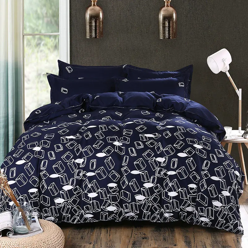 Dark Blue + White Geometric Pattern Polyester Housewares Bedding Set