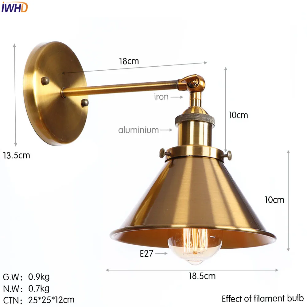 IWHD Американский Лофт латунь Эдисон винтажный настенный светильник ванная комната зеркало Лофт ретро настенные бра промышленное домашнее освещение - Цвет абажура: 1