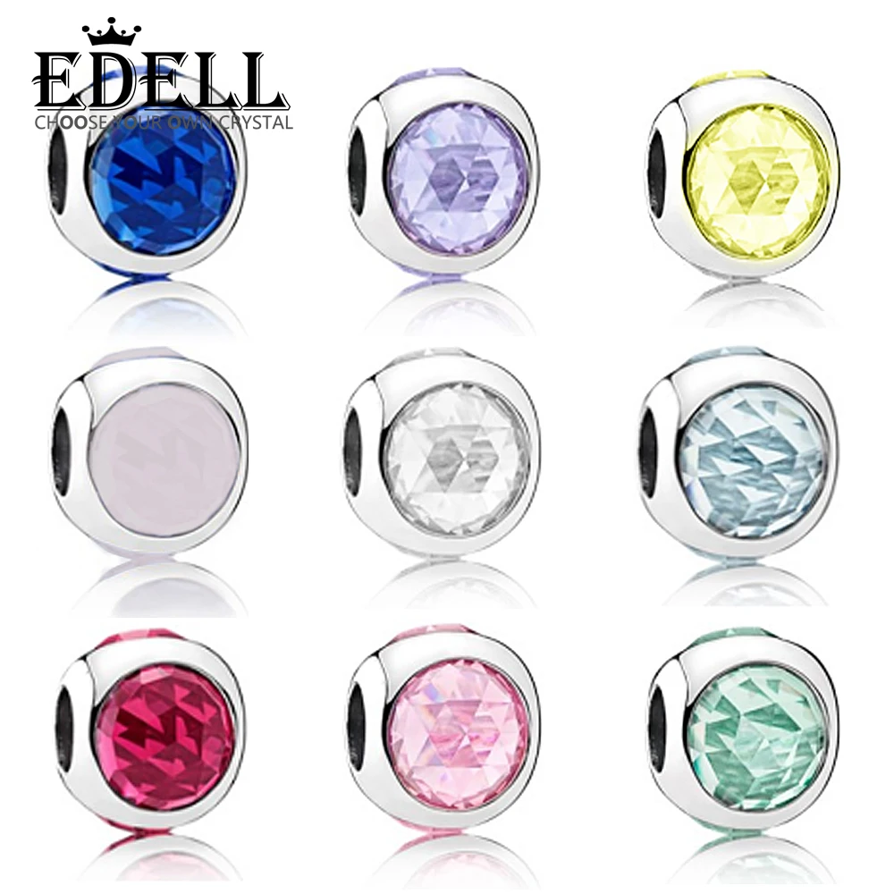 

EDELL 100% 925 Sterling Silver Radiant Droplet Three Faceted Crystal Charm Pearl Fit Original Bracelets Women DIY bangle Jewelry