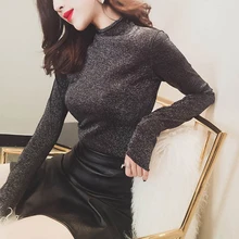 Яркая шелковая футболка, женские блестящие футболки для женщин, модная футболка с длинным рукавом, женская футболка большого размера, женская футболка, стрейчевая тонкая