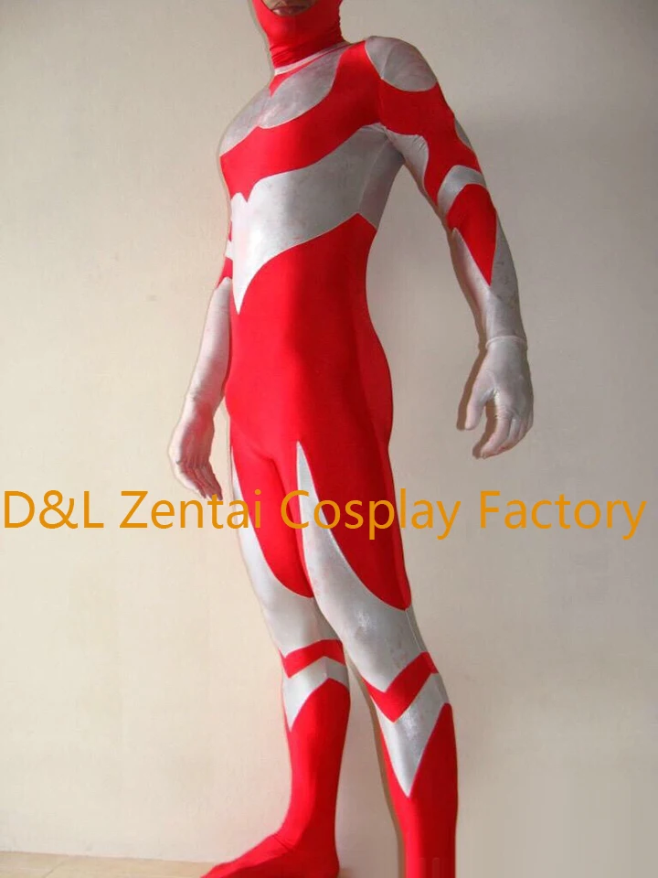 Бесплатная доставка DHL модный серебристый и красный костюм Ultraman Great из лайкры