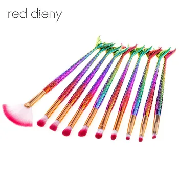 

Prol 10PCS Mermaid Shape Makeup Brush Fish Scale Foundation Powder Eyeshadow Makeup Brushes Contour Blending Cosmetic Brush