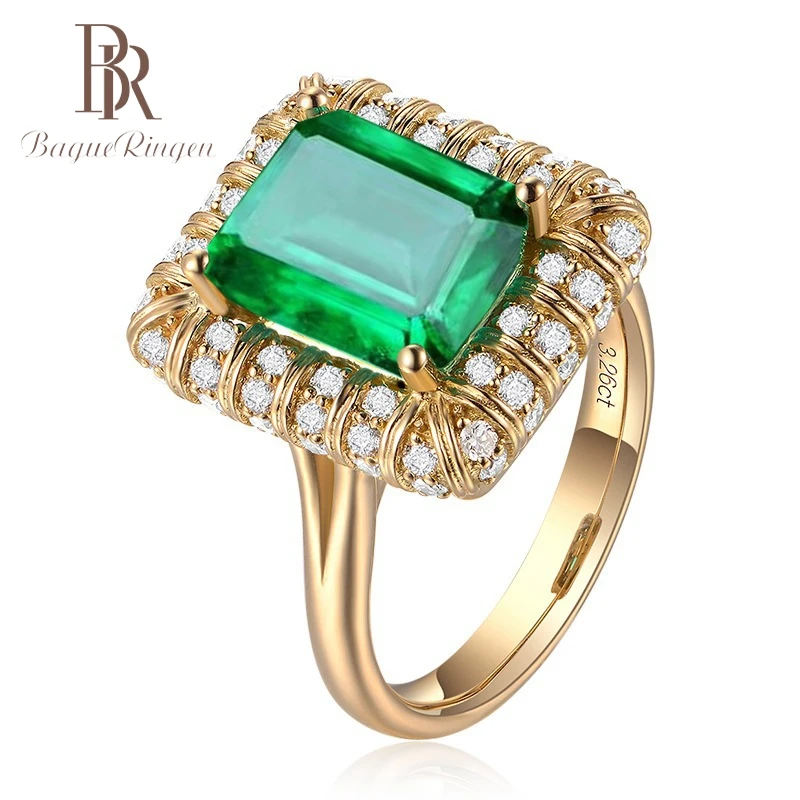 Женское кольцо на палец Bague Ringen из серебра 925 пробы с изумрудом 18 К золотой