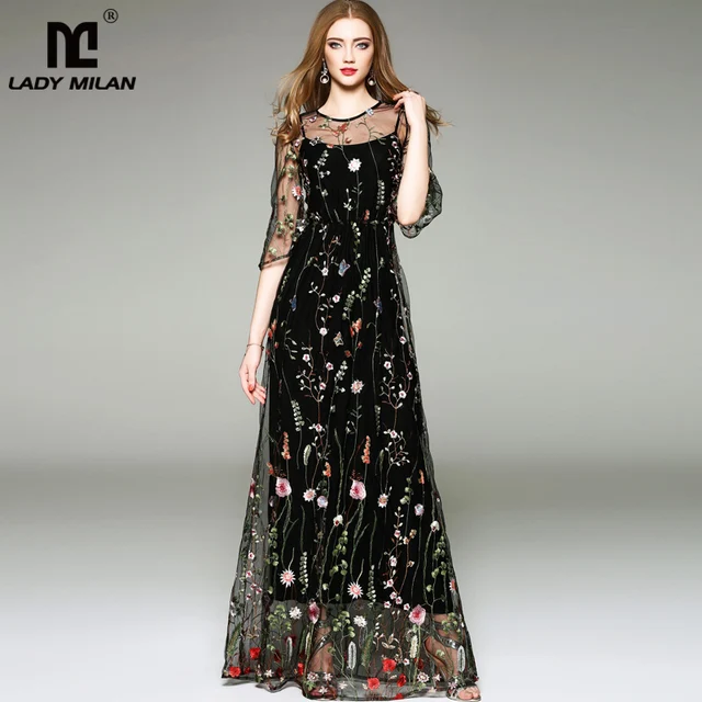 Best Price New Arrival 2018 Spring Summer Women's O Neck Long Sleeves Embroidery High Street Runway Maxi Fashion Long Dresses Best Price New Arrival 2018 Spring Summer Women's O Neck Long Sleeves Embroidery High Street Runway Maxi Fashion Long Dresses