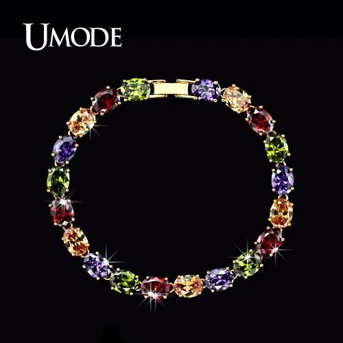 

UMODE Sparkling Rose Gold Color Colorful Tennis Bracelets For Women Luxury Jewelry With Water Drop AAA CZ AUB0011