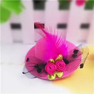 New Fashion Party Cap Hairpins Festival Hat Ribbon Flower Cute With Fur Barretes Children Hair Accessories Hair Clip for Girls - Цвет: rose red