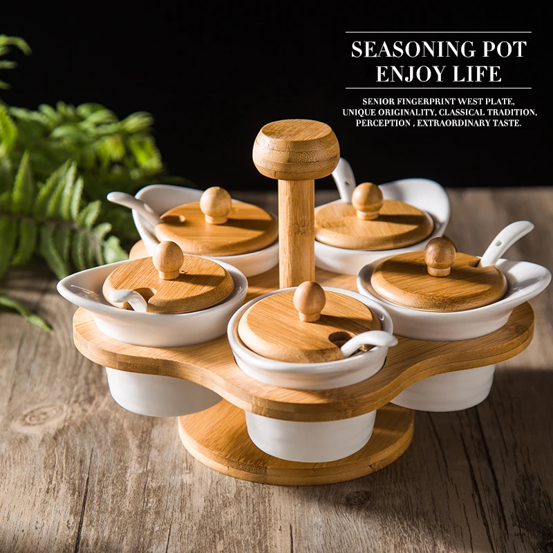 Creative ceramics seasoning cans sets the condiment box 5 pots with