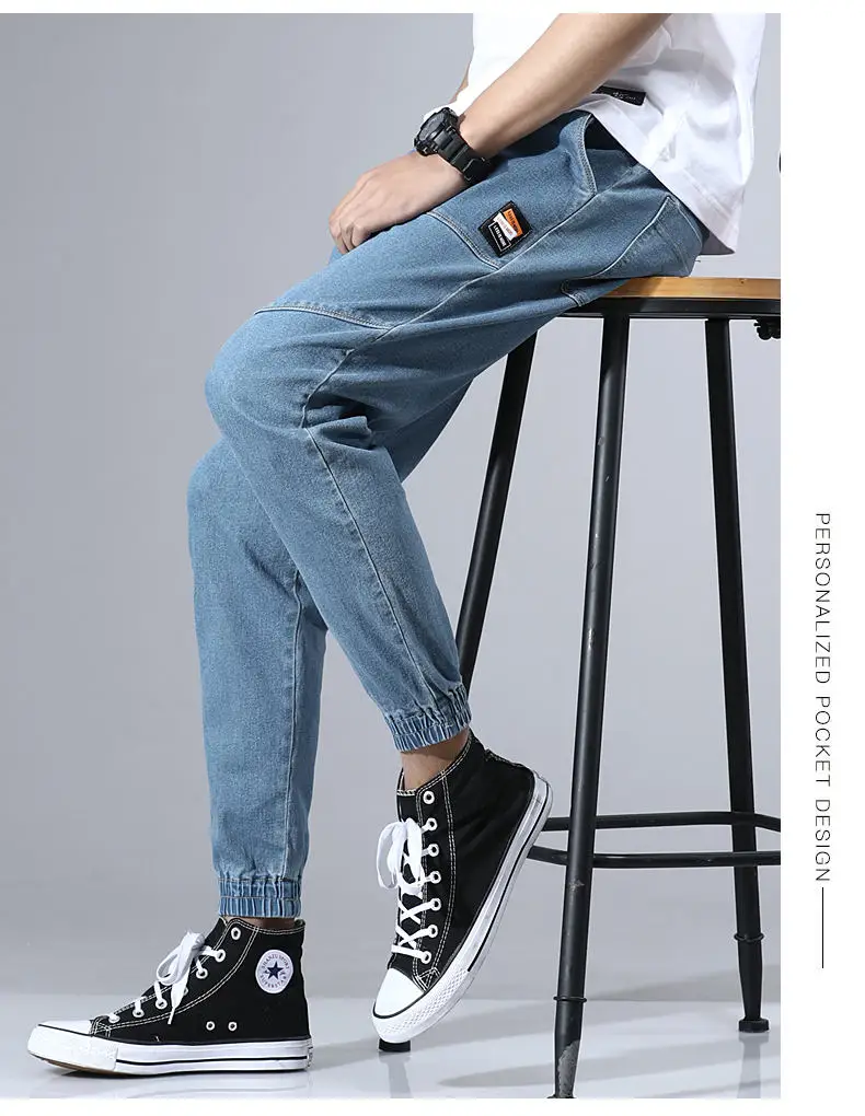 Haren Jeans Men Pants Quality Cotton Cargo Pants Male Jeans Youth Elastic Patchwork Stretch Trousers Korean Brand Fashion Jeans 14