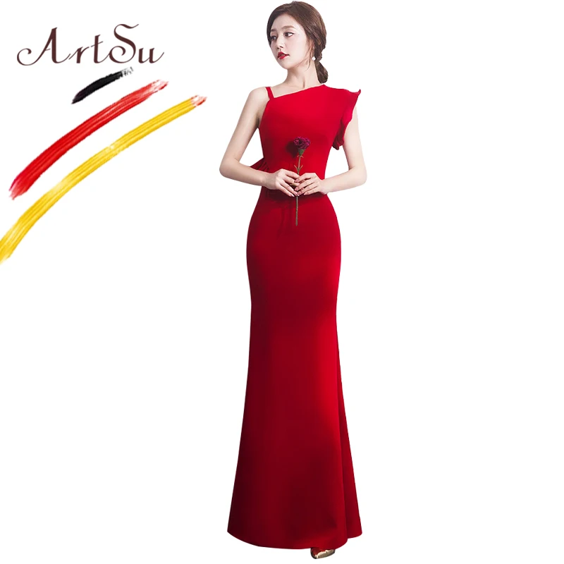 ArtSu Модное Длинное Элегантное выпускное платье на одно плечо Vestido De Noiva русалка