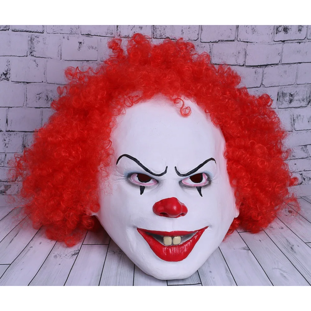Movie Stephen King's It Mask Pennywise Mask Cosplay Masks Red Hair Clown Joker Halloween (7)