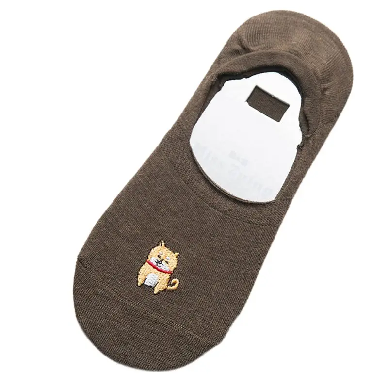 Девушка Лето Low Cut Невидимый Embroidere короткие носки-башмачки Симпатичные в виде арбуза фрукты полосы печатных Нескользящие силиконовые хлопковые чулки - Цвет: 66 Brown