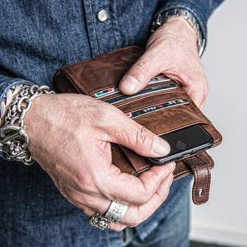 

AETOO Retro Sheepskin Wallet Men's multi-card ticket clip folding vertical leather handbag can be put into the phone