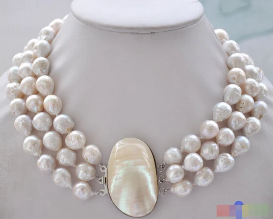 

Wholesale FREE SHIPPING >>> P4950 3row 18" 13mm white almost round keshi reborn Edison pearl necklace