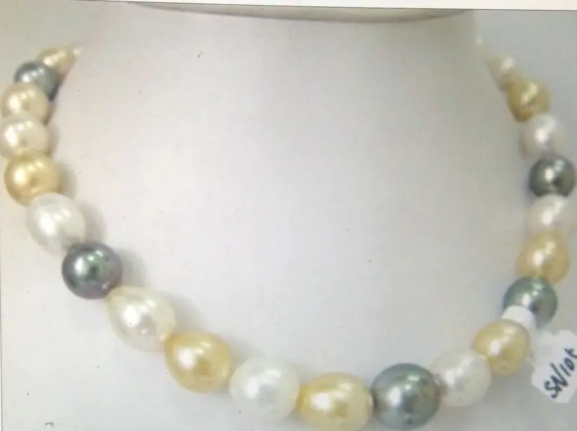 

HOT## Wholesale FREE SHIPPING >>> HUGE 18"12-13MM NATURAL SOUTH SEA GENUINE WHITE GOLD BLACK PEARL NECKLACE 14K