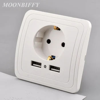 

Hot Dual USB Port 5V 2A Electric Wall Charger Adapter EU Plug Socket Switch Power Dock Station Charging Outlet Panel