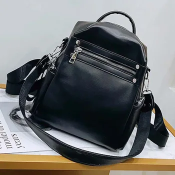 

LJL-Soft Leather Backpack Ladies Multi-Function Shoulder Bag Teenage Girl School Bag Female Solid Travel Bag