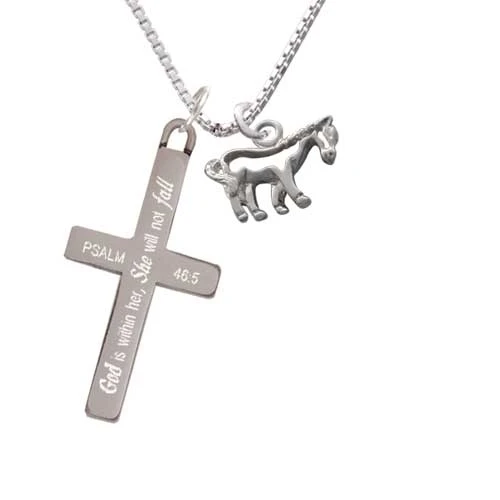 Horse - Outline - She will not Fall - Cross Necklace (1)