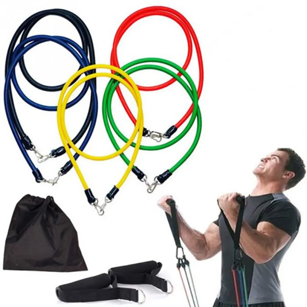 

11Pcs/Set Elastic Flexible Yoga Strap Resistance Bands Exercise Kit Home Office Gym Tube Fitness Accessories & Parts