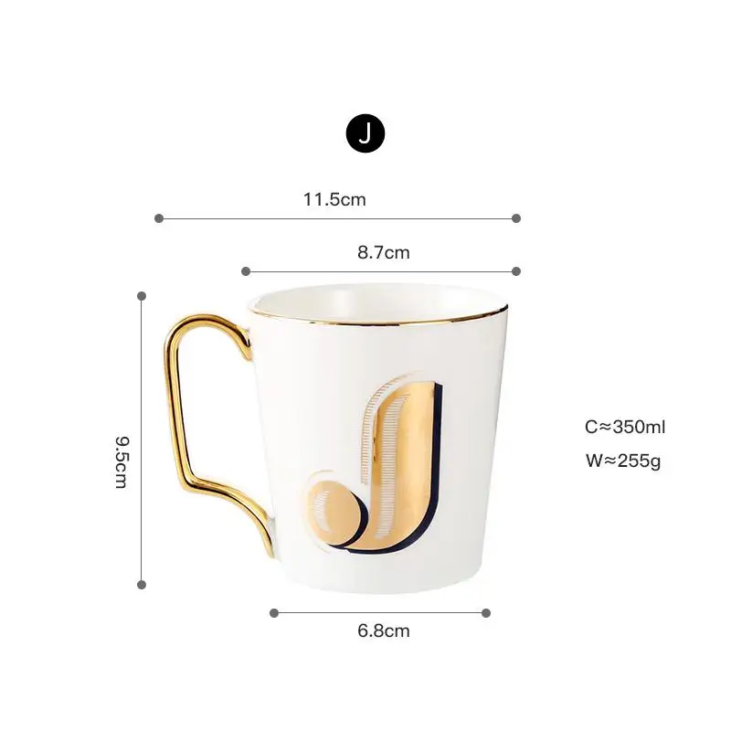 Кофейная кружка с ручкой Золотая инкрустация буквенная кружка для молока большие чайные кружки - Цвет: J