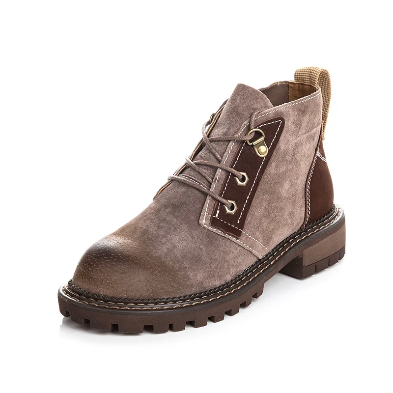 

Fashion Leisure Med Motorcycle Boots Women Round ToeHoof Heels Lace up Martin Boots Ankle Mixed Colors Punk Ladies Shoes