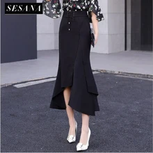 Брендовые качественные элегантные офисные женские юбки, новинка, черная Весенняя и летняя юбка на шнуровке, уникальный дизайн, нестандартная Женская юбка