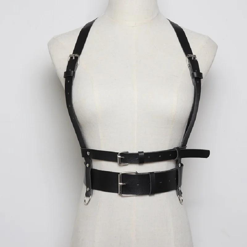 

Women Fashion Punk Harness Handmade Leather Body sexy Bondage Belt Cage Sculpting two rows waistband chest belt slim beauty