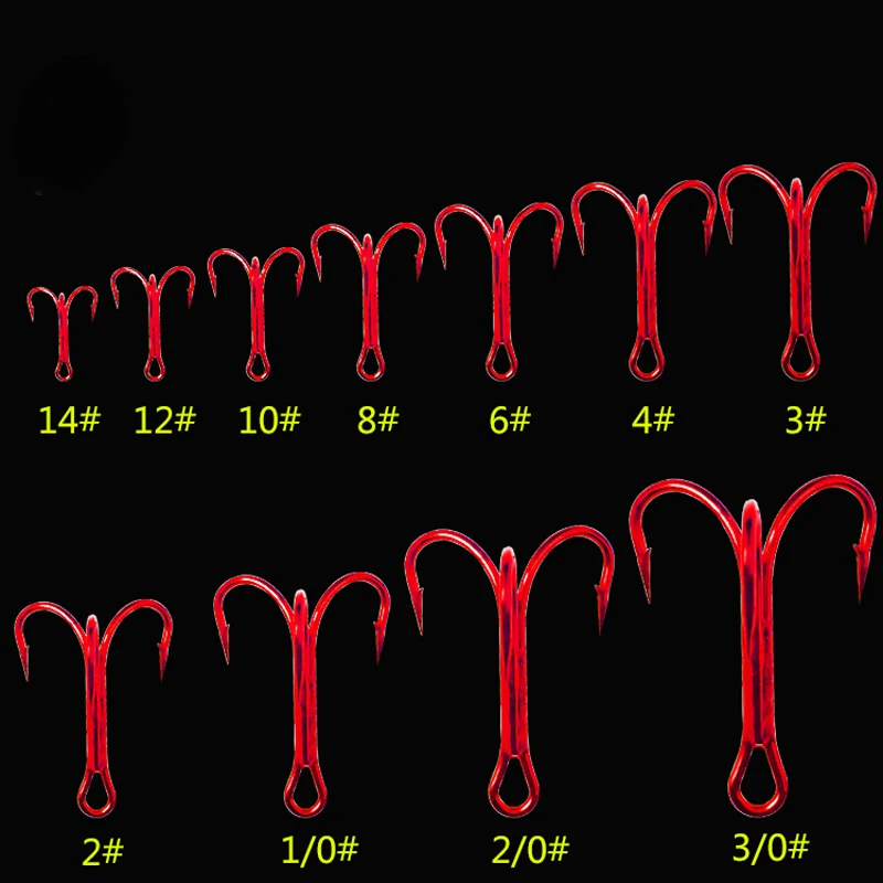 [20 шт.] красный Тройной рыболовный крючок из высокоуглеродистой стали, рыбная блесна красного цвета, размер 6#8#10#12#14