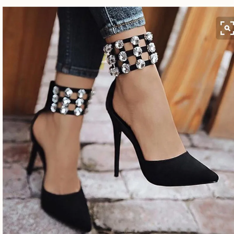 

New Women's Suede High heels Fashion Around the Ankle Crystal Buckle Lady Dress Pumps Party Working Shoes Big Size 35-43
